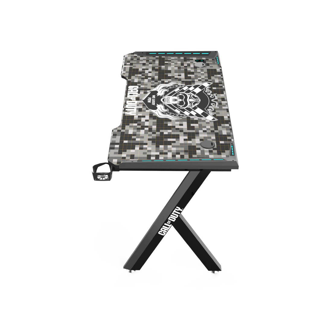 Call Of Duty (COD) Hawksbill Series RGB Flowing Light Gaming Desk With Mouse pad, Headphone Hook & Cup Holder - Black/Grey