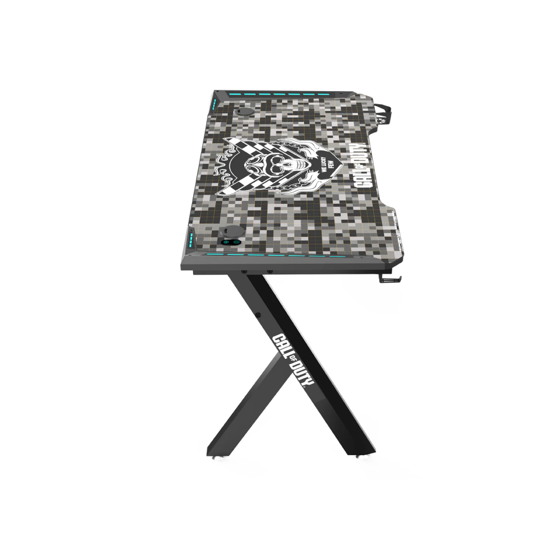 Call Of Duty (COD) Hawksbill Series RGB Flowing Light Gaming Desk With Mouse pad, Headphone Hook & Cup Holder - Black/Grey