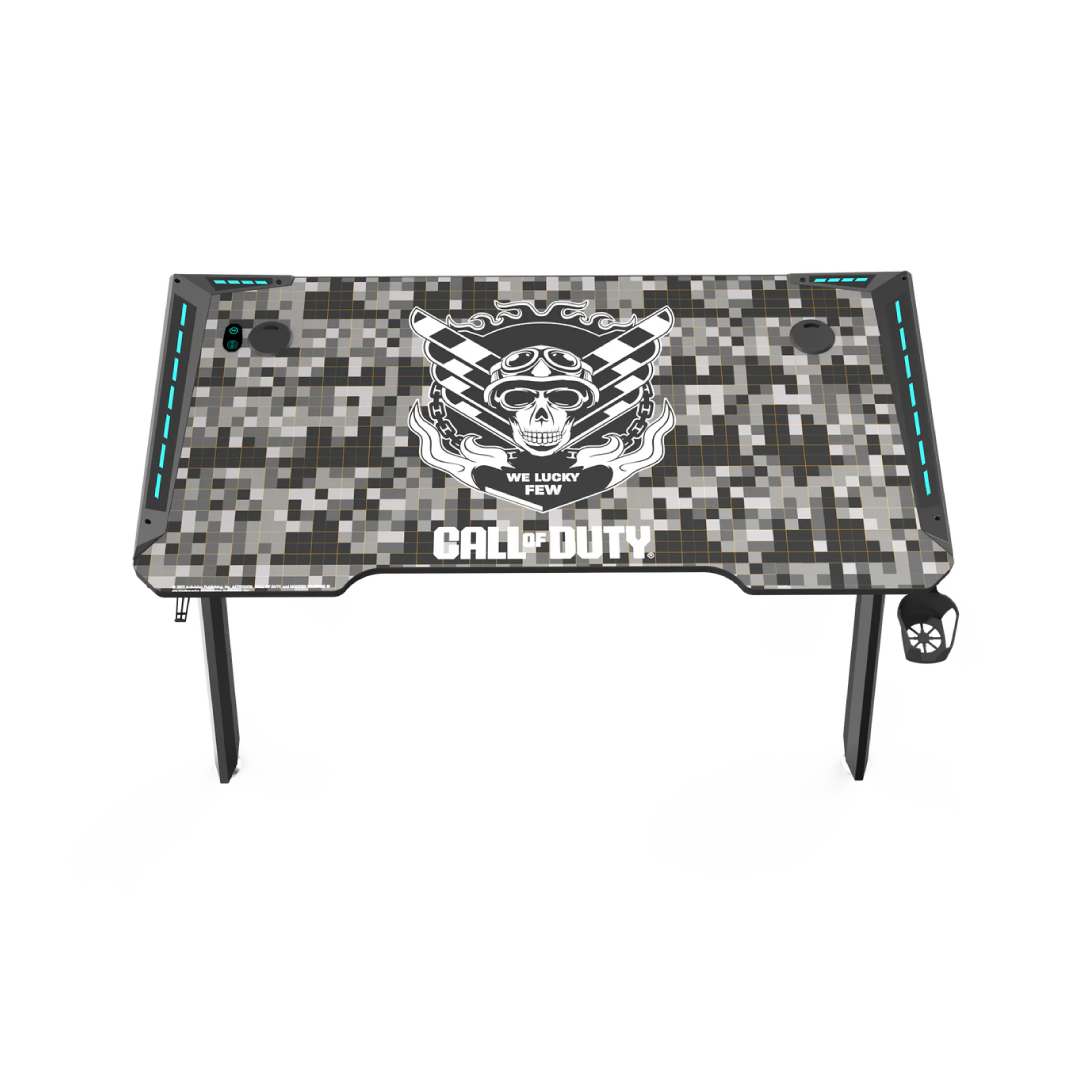 Call Of Duty (COD) Hawksbill Series RGB Flowing Light Gaming Desk With Mouse pad, Headphone Hook & Cup Holder - Black/Grey