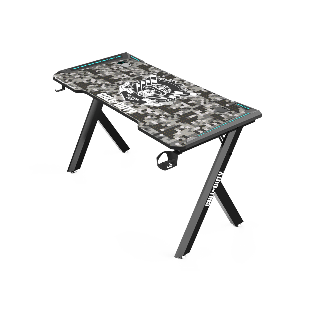Call Of Duty (COD) Hawksbill Series RGB Flowing Light Gaming Desk With Mouse pad, Headphone Hook & Cup Holder - Black/Grey