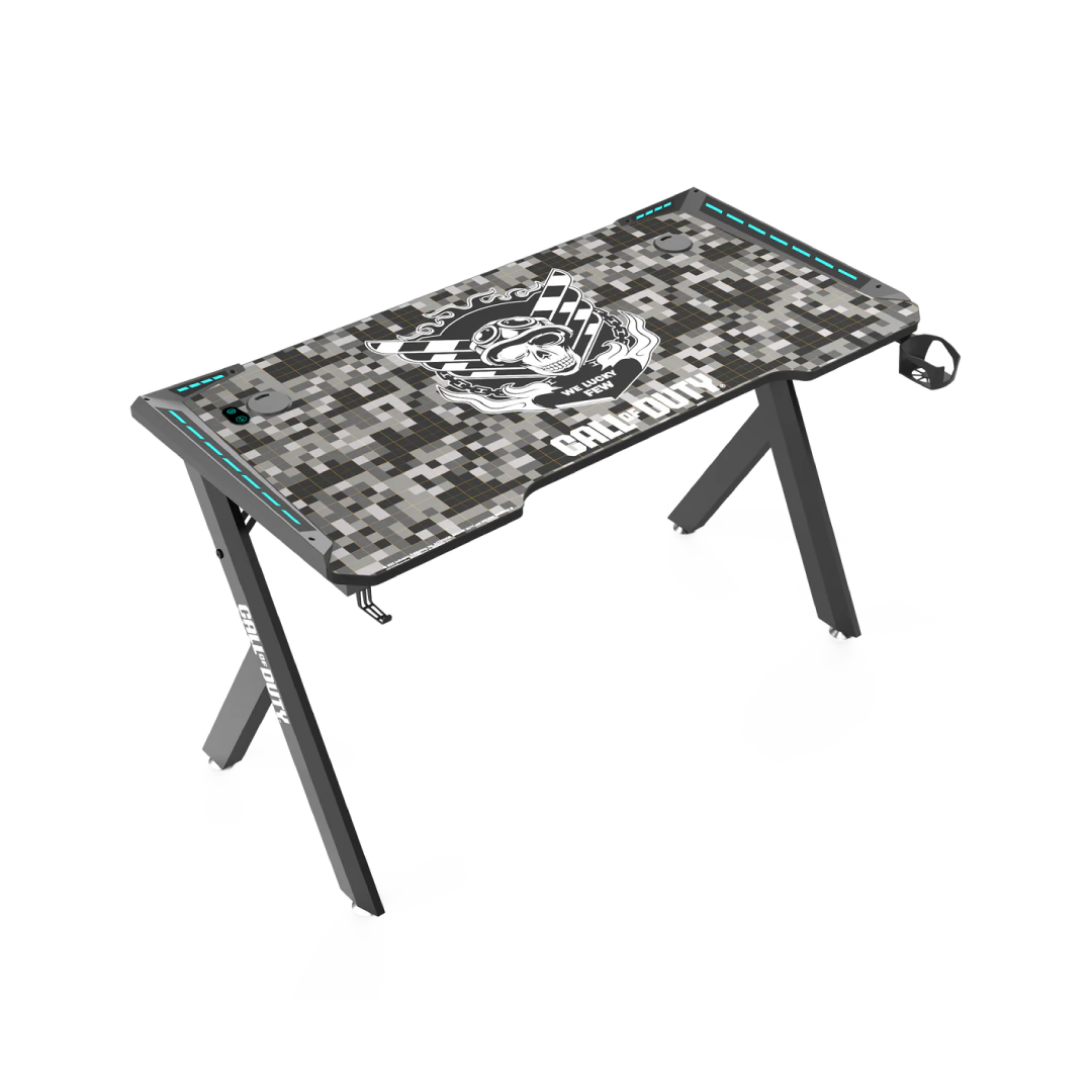 Call Of Duty (COD) Hawksbill Series RGB Flowing Light Gaming Desk With Mouse pad, Headphone Hook & Cup Holder - Black/Grey