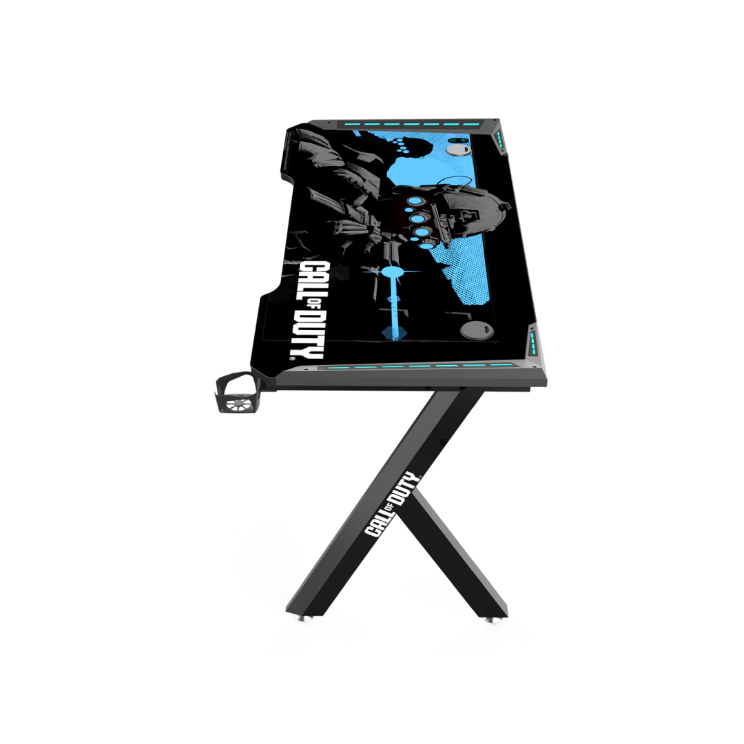 Call Of Duty (COD) Hawksbill Series RGB Flowing Light Gaming Desk With Mouse pad, Headphone Hook & Cup Holder - Black/Blue