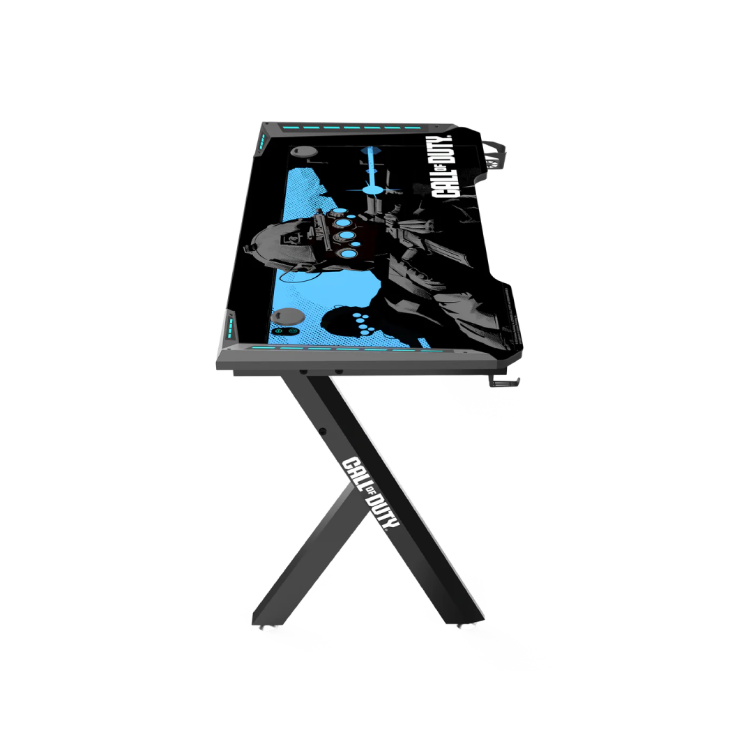 Call Of Duty (COD) Hawksbill Series RGB Flowing Light Gaming Desk With Mouse pad, Headphone Hook & Cup Holder - Black/Blue