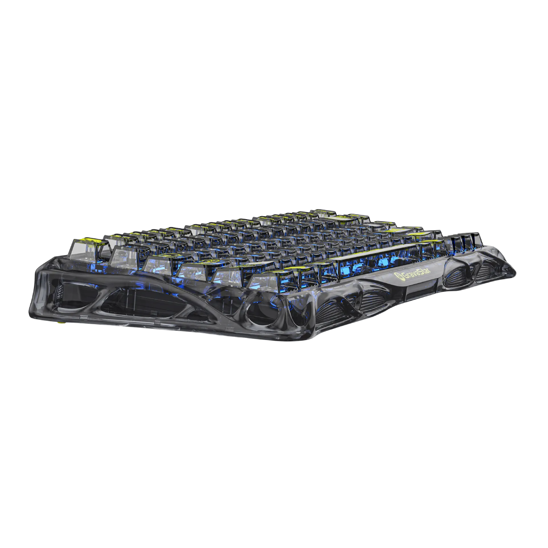 75% mechanical gaming keyboard that seamlessly blends futuristic aesthetics with high-performance features. Designed for gamers and enthusiasts, it offers a compact layout, customizable RGB lighting, and versatile connectivity options.
