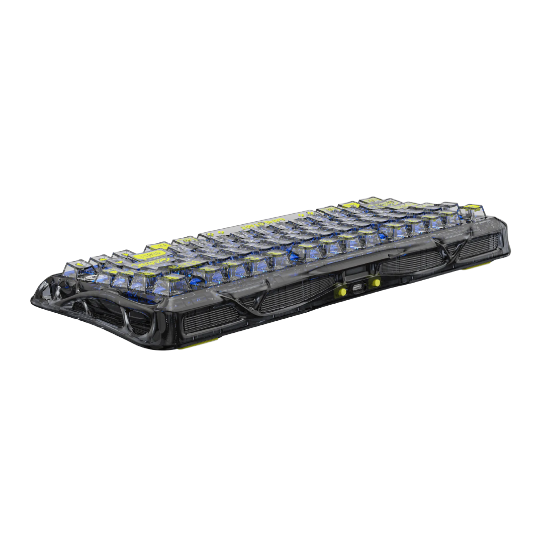 75% mechanical gaming keyboard that seamlessly blends futuristic aesthetics with high-performance features. Designed for gamers and enthusiasts, it offers a compact layout, customizable RGB lighting, and versatile connectivity options.