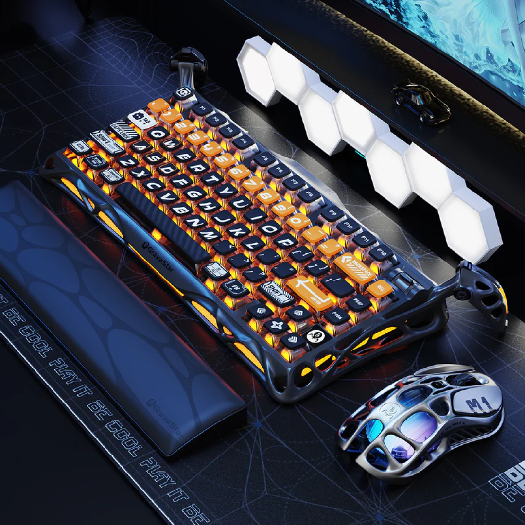 High-end 75% mechanical gaming keyboard with a bold, futuristic look and premium features. It’s made for gamers and keyboard enthusiasts who want both performance and distinctive style.