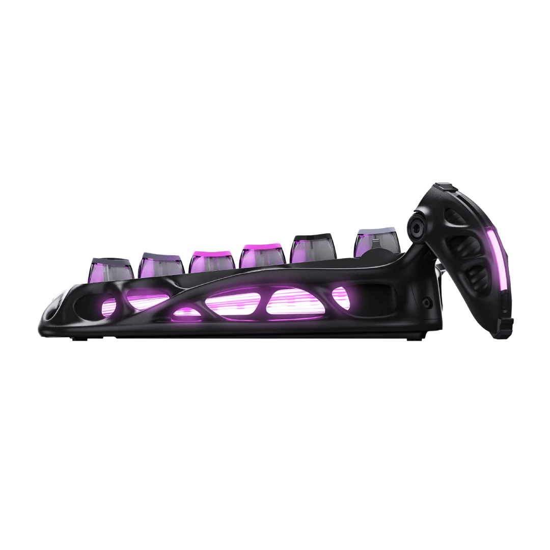Premium 75% mechanical gaming keyboard that combines futuristic aesthetics with high-end performance features. Designed for gamers and tech enthusiasts, it offers a compact layout, customizable RGB lighting, and versatile connectivity options.