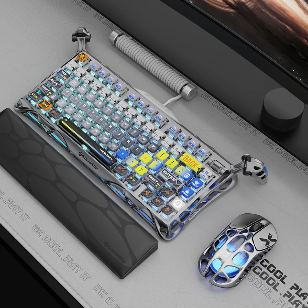 Premium 75% mechanical gaming keyboard that combines cutting-edge performance with a striking, futuristic design. Crafted for gamers and tech enthusiasts, it offers a compact layout, customizable RGB lighting, and versatile connectivity options.