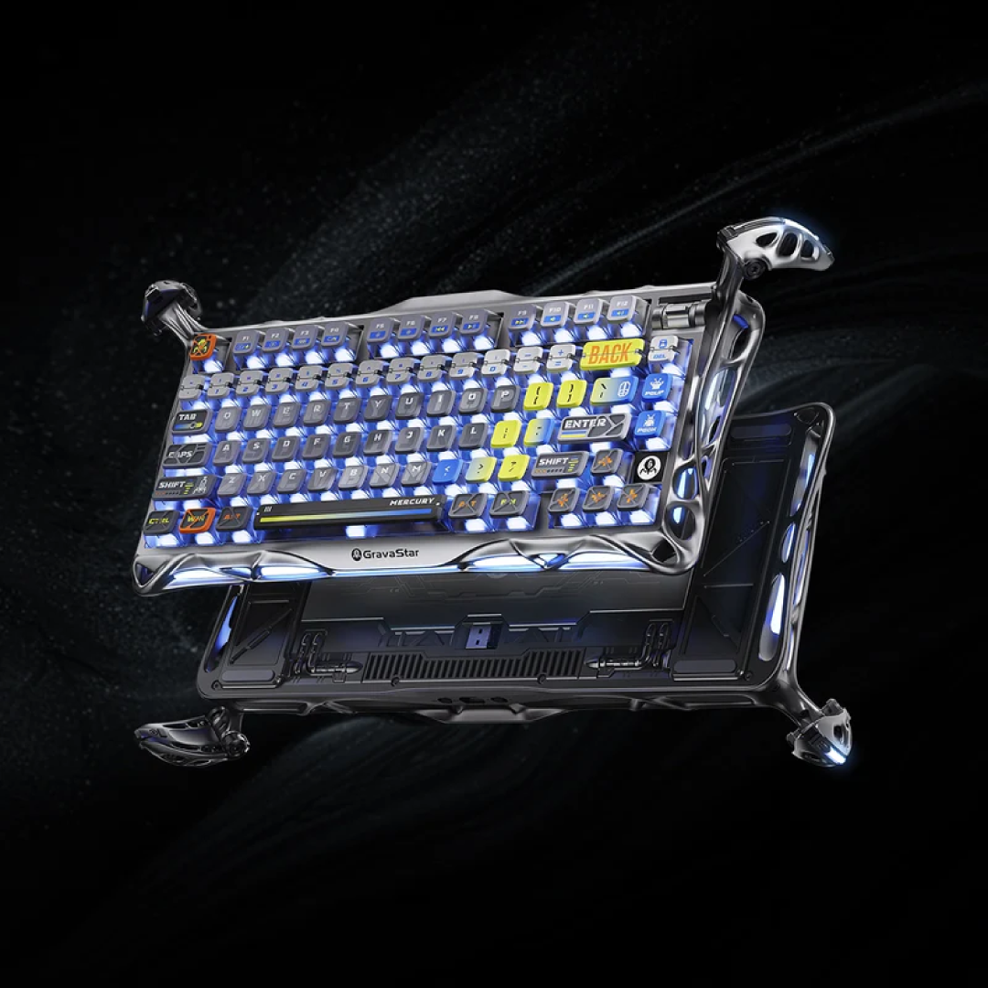 Premium 75% mechanical gaming keyboard that combines cutting-edge performance with a striking, futuristic design. Crafted for gamers and tech enthusiasts, it offers a compact layout, customizable RGB lighting, and versatile connectivity options.