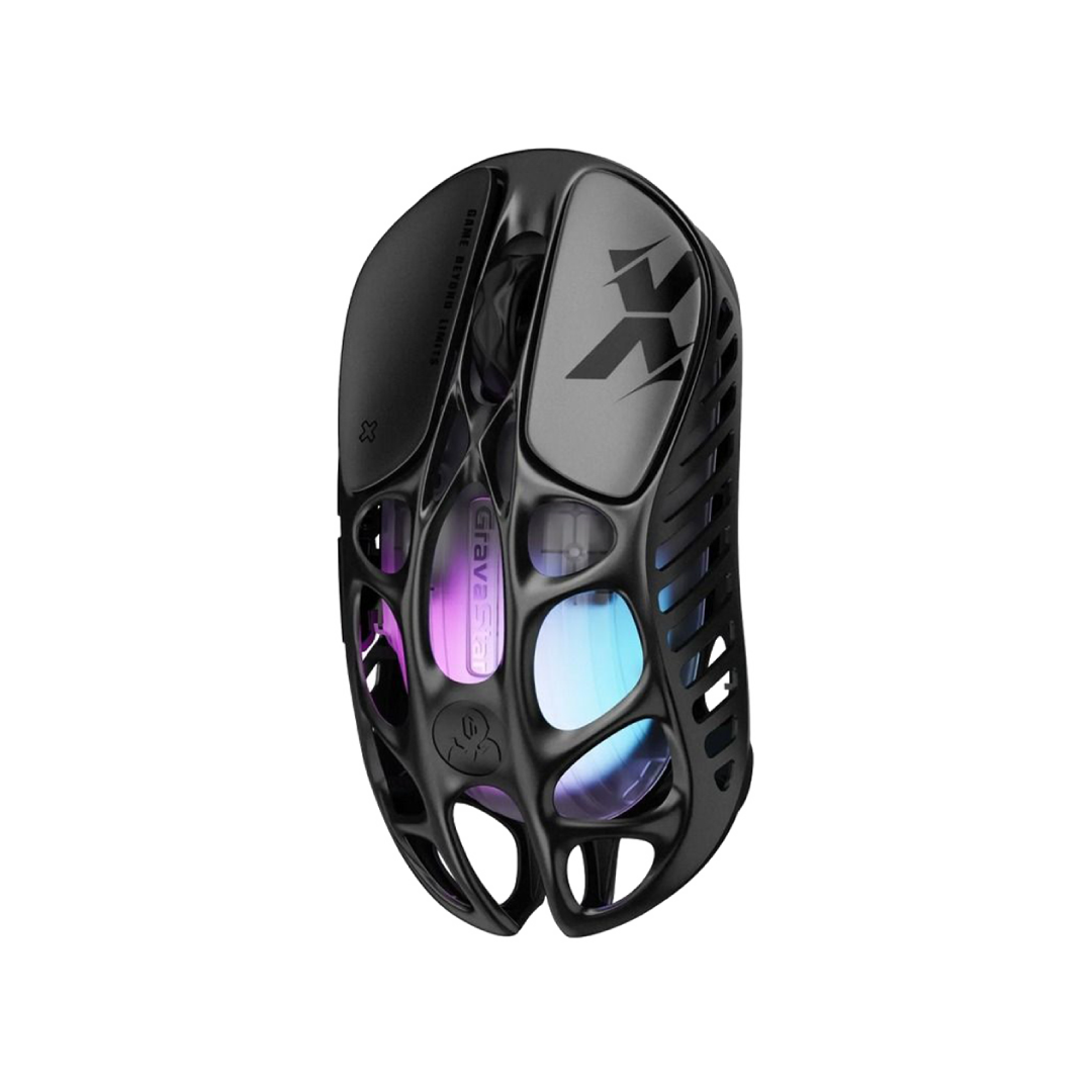 The GravaStar Mercury X Galaxy Black is a high-performance gaming mouse that combines cutting-edge technology with a unique, battle-worn aesthetic. Crafted with a hollowed-out structure and a matte black finish, it offers both aesthetic appeal and functional ergonomics.