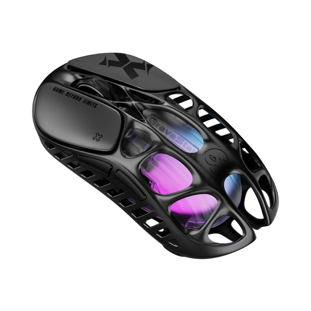 The GravaStar Mercury X Galaxy Black is a high-performance gaming mouse that combines cutting-edge technology with a unique, battle-worn aesthetic. Crafted with a hollowed-out structure and a matte black finish, it offers both aesthetic appeal and functional ergonomics.
