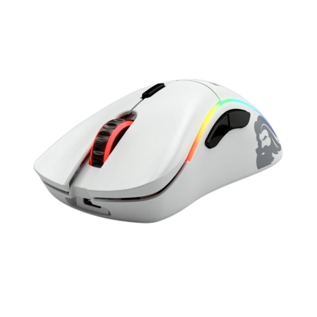 Glorious Model D Wireless Matte White – Ergonomic, ultra-lightweight wireless gaming mouse (69g) designed for comfort and precision. Features a BAMF 2.4GHz sensor with up to 19,000 DPI, low-latency wireless performance, and G-Skates PTFE feet for effortless glide. Delivers up to 71 hours of battery life, customizable RGB lighting, and a clean matte white finish—perfect for serious gamers who value freedom and control.
