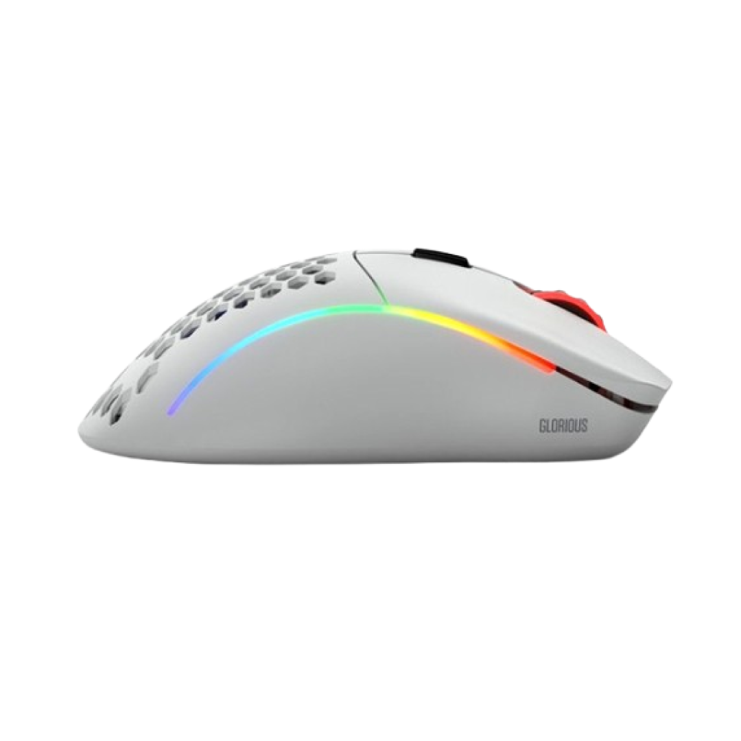 Glorious Model D Wireless Matte White – Ergonomic, ultra-lightweight wireless gaming mouse (69g) designed for comfort and precision. Features a BAMF 2.4GHz sensor with up to 19,000 DPI, low-latency wireless performance, and G-Skates PTFE feet for effortless glide. Delivers up to 71 hours of battery life, customizable RGB lighting, and a clean matte white finish—perfect for serious gamers who value freedom and control.