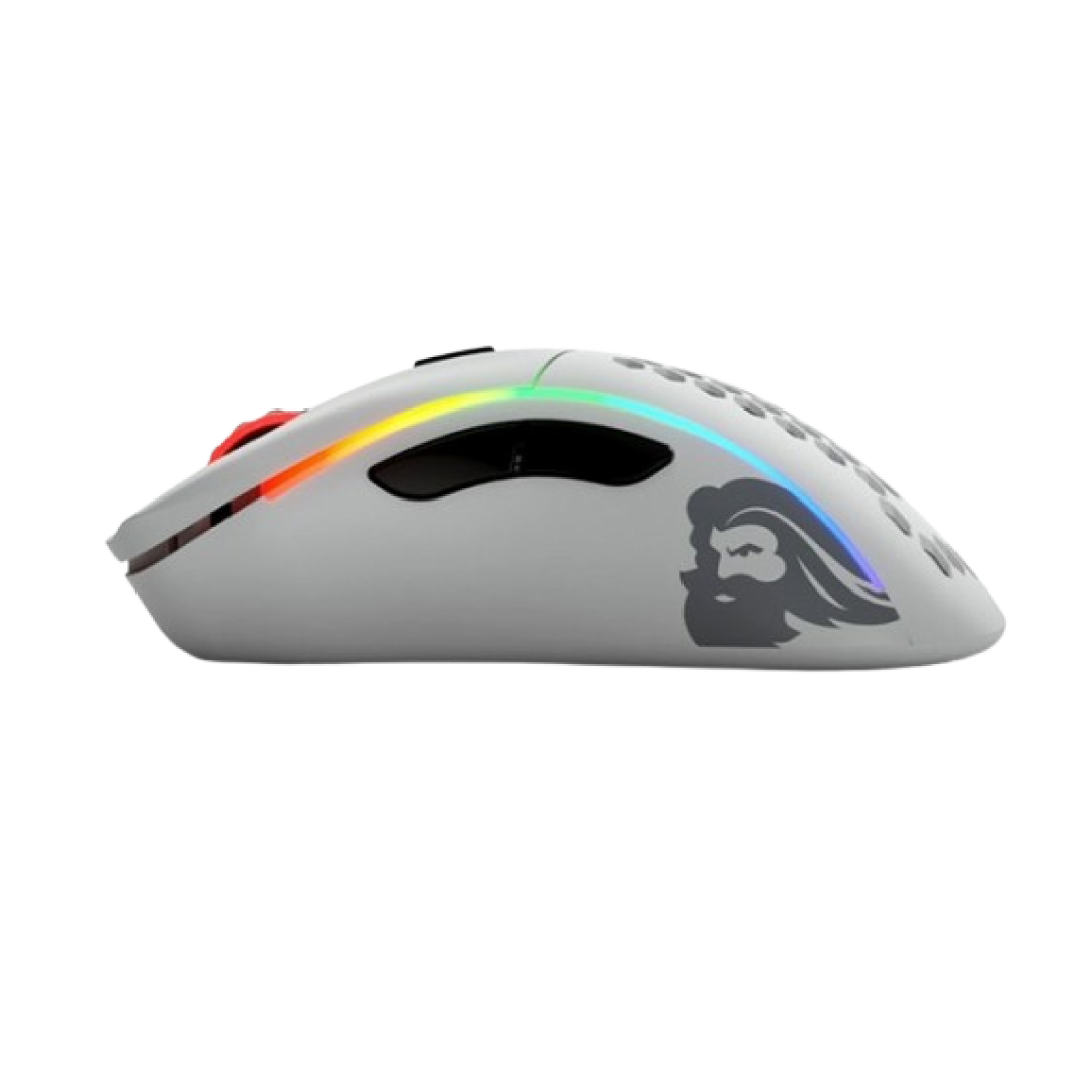 Glorious Model D Wireless Matte White – Ergonomic, ultra-lightweight wireless gaming mouse (69g) designed for comfort and precision. Features a BAMF 2.4GHz sensor with up to 19,000 DPI, low-latency wireless performance, and G-Skates PTFE feet for effortless glide. Delivers up to 71 hours of battery life, customizable RGB lighting, and a clean matte white finish—perfect for serious gamers who value freedom and control.