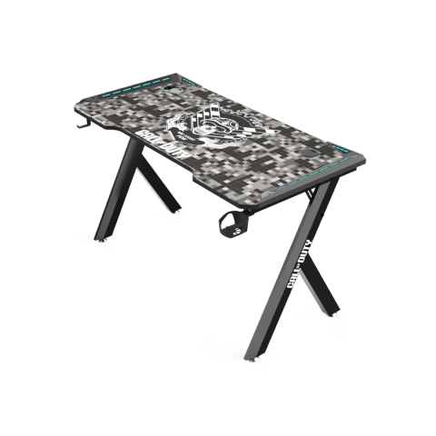 Call Of Duty (COD) Hawksbill Series RGB Flowing Light Gaming Desk With Mouse pad, Headphone Hook & Cup Holder - Black/Grey