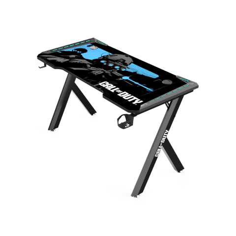 Call Of Duty (COD) Hawksbill Series RGB Flowing Light Gaming Desk With Mouse pad, Headphone Hook & Cup Holder - Black/Blue