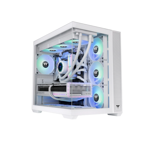 THERMALTAKE VIEW 380 TG ARGB MID TOWER CASE WITH 4X 120MM ARGB FANS AND 360MM RADIATOR SUPPORT - SNOW